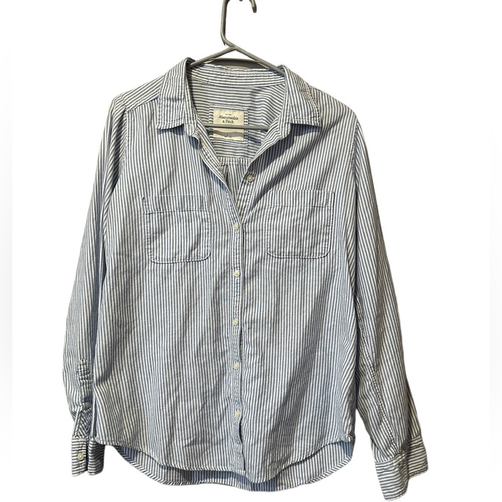 Abercrombie & Fitch Blue and White Striped Button-Down Shirt